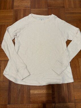 American Eagle Outfitters Cream Ribbed Crewneck Sweater